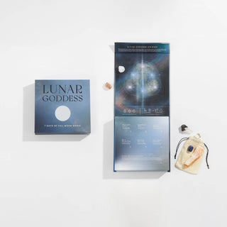 A lunar goddess kit featuring moon-themed accessories and symbols, perfect for celestial enthusiasts.