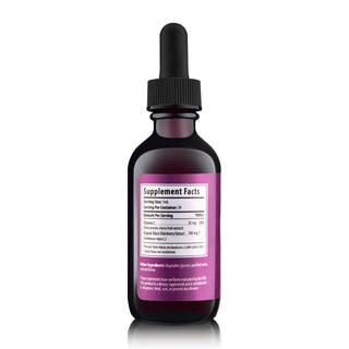 A bottle of Elderberry Supplement Drop on a white background.