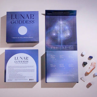 A lunar goddess kit featuring moon-themed accessories and symbols, perfect for celestial enthusiasts.