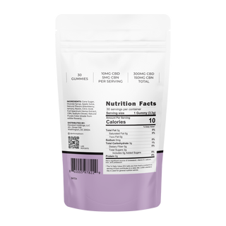 Nutrition label for purple powder pouch, showing ingredients, calories, and serving size.