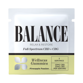 A close-up of colorful CBD gummies by Balance CBD, a brand known for its CBD-infused products.
