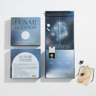 A lunar goddess kit featuring moon-themed accessories and symbols, perfect for celestial enthusiasts.