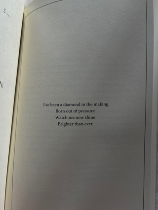 A book cover with a poem that reads, "We have been diamonds in the making."