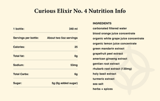 Curious Elixir No 4 nutrition info: calories, protein, carbs, and fats breakdown for this product.